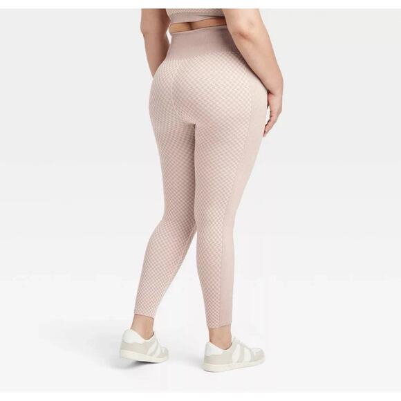 Women's Seamless High-Rise Houndstooth Jacquard 7/8 Leggings Taupe Stretch NWT M - Picture 4 of 7